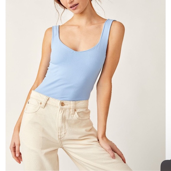 Free People Clean Lines Bodysuit Light Blue - Picture 1 of 9